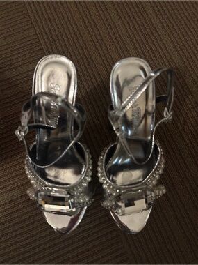 Sugar Thrillz Silver Jeweled Platform Sandals with Pearl Trim